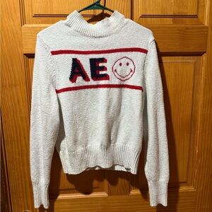 American Eagle Outfitters White Sweater with smiley